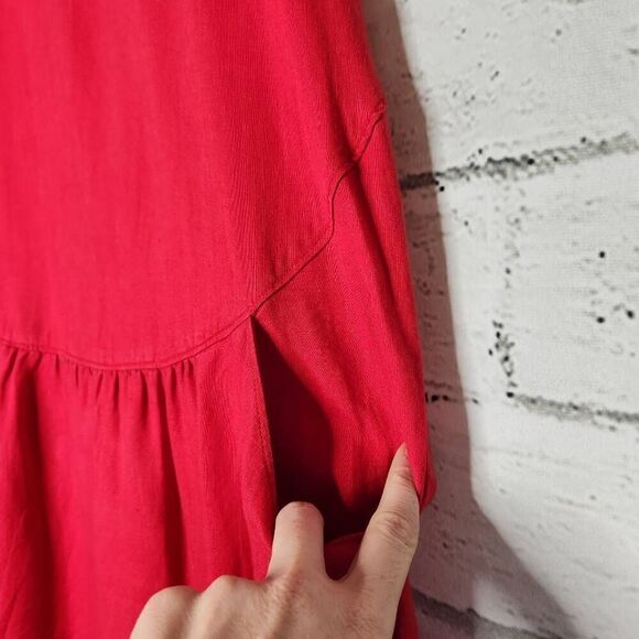 Vivid Womens Red Lagenlook Linen Short Sleeve Midi Dress Size Large - Picture 5 of 11